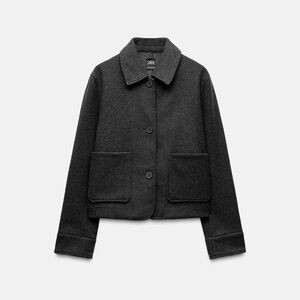 Zara Dark Gray Cropped Wool-Blend Jacket